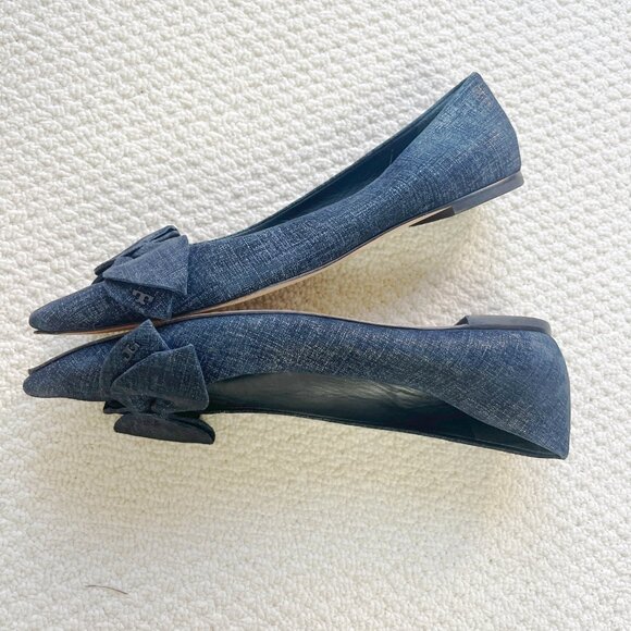 Tory Burch Denim Bow Flats 8.5M - Picture 5 of 6